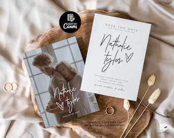 Boho Save the Date Editable Save The Date Invite, Wedding Save the Date Template, Minimalist Save the Date Card, Instant Download