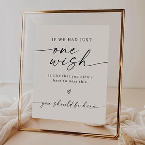 Letrero de boda "Deberías estar aquí", "Si tuviera un deseo", "Ojalá estuvieras aquí", plantilla de letrero conmemorativo de boda minimalista moderno, letrero de boda