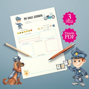 Politiedagplanner voor kinderen, afdrukbare routinegrafiek, weekschema, politie en K9-hond, 3 verschillende ontwerpplanners voor kinderen