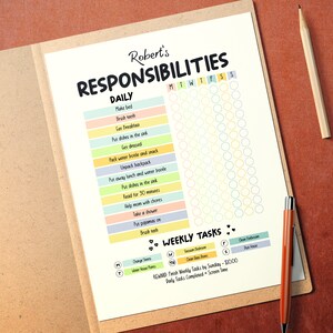 Kids Responsibilities Chart Printable, Daily Planner for Kids, Editable ...