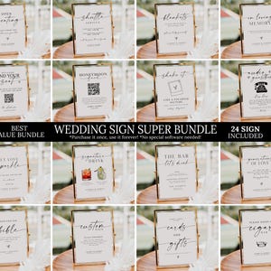 Minimalist Wedding Sign Bundle Template, Elegant Wedding Table Signs Package, Modern Wedding Signage Template, Boho Bridal Shower Sign 24