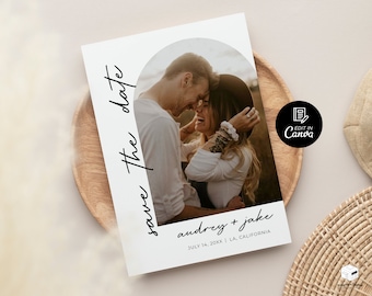 Aesthetic Save The Date Wedding Template, Modern Minimal Announcement Card, Editable Instant Download