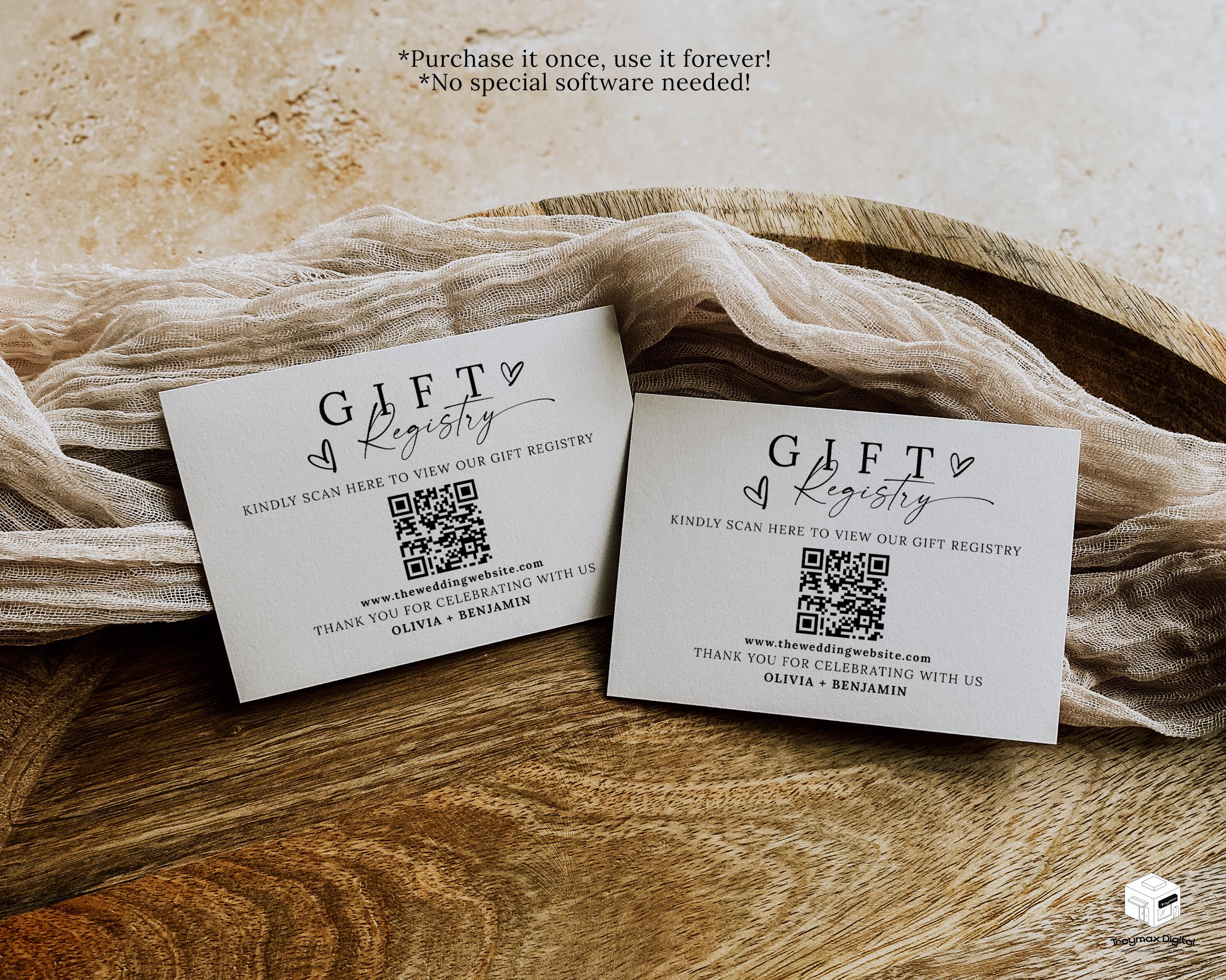 Registry Sign Wedding Gift Registry Card Template, QR Code Registry Card, A Note on ...