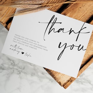 Modelo de cartão de agradecimento simples, cartão de agradecimento de casamento em forma de coração, cartão de agradecimento de foto de casamento horizontal, cartão de agradecimento DIY para impressão instantânea