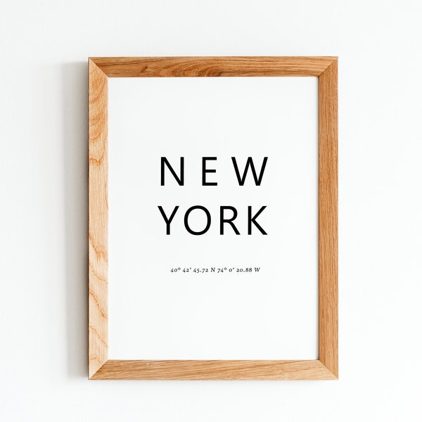 New York wall art, modern minimalistic wallart, manhattan art design, NY coordinates art, travel wall art, New York print download