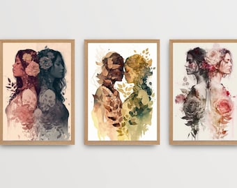Set of 3 Lesbian Art Prints Lesbian Wedding Gift Anniversary LGBTQ Gay Art Print Lesbian Girlfriend Gift for Her Gallery Set