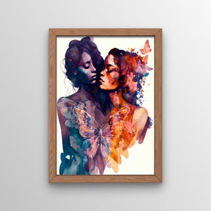 Women and Butterflies II | Lesbian Wall Art | Digital Download | Lesbian Watercolor Painting | LGBTQ