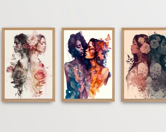 Set of 3 Lesbian Art Prints Lesbian Wedding Gift Anniversary LGBTQ Gay Art Print Lesbian Girlfriend Gift for Her Gallery Set