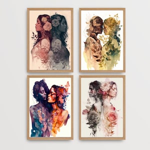 Set of 4 Lesbian Art Prints Lesbian Wedding Gift Anniversary LGBTQ Pride Art Print Lesbian Girlfriend Gift for Her Gallery Set