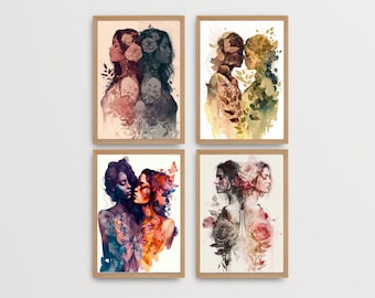 Set of 4 Lesbian Art Prints Lesbian Wedding Gift Anniversary LGBTQ Pride Art Print Lesbian Girlfriend Gift for Her Gallery Set