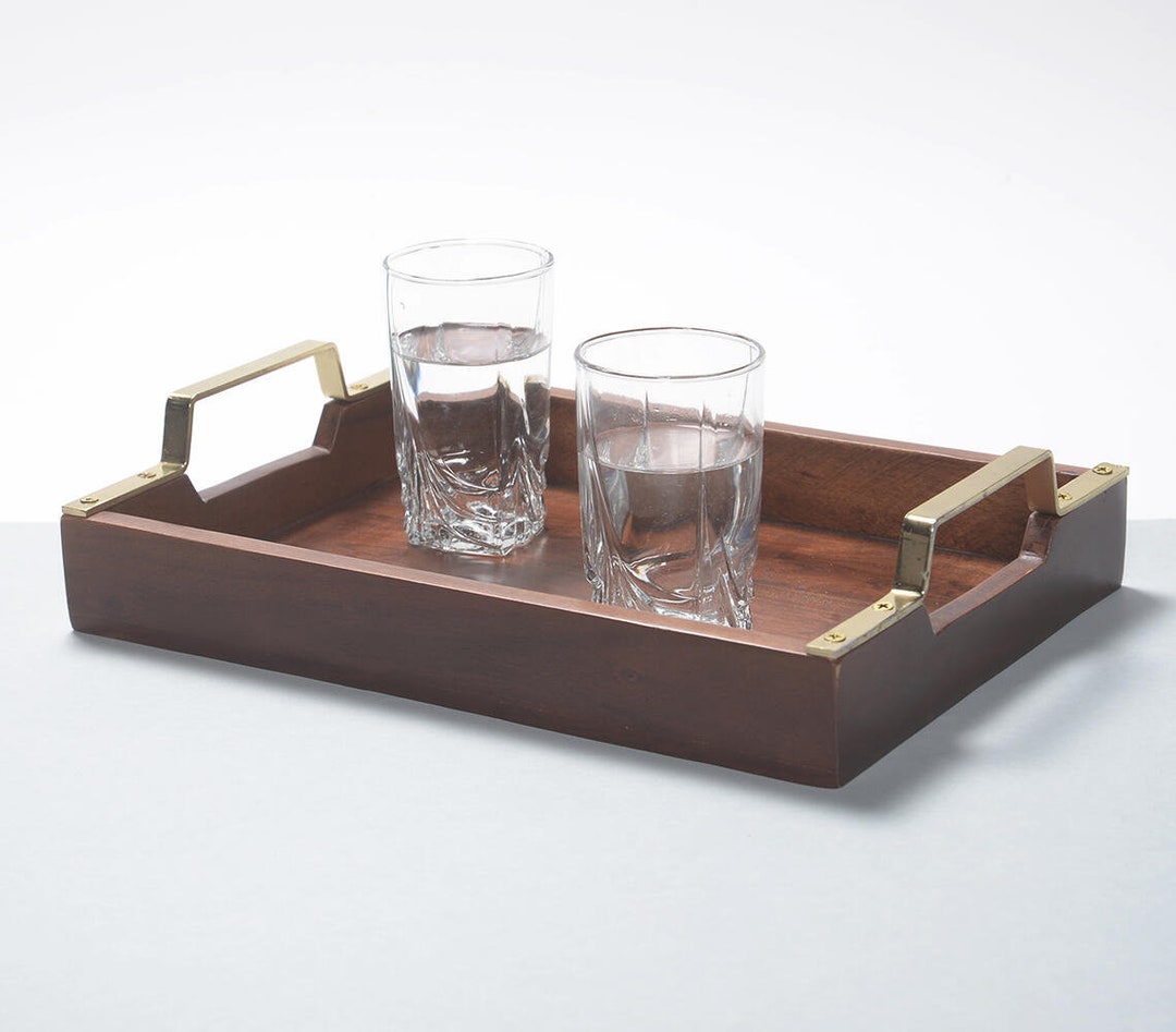 Hand Cut Wooden Serving Tray With Brass Handles - Etsy