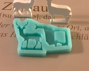 Silicone mold "Forest Animals" to expand the winter landscape set for casting with gypsum ceramics, plaster or cast concrete.