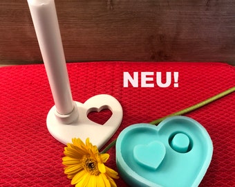 Silicone mould "Heart candle holder", for stick candles, for casting with plaster ceramic or cast concrete