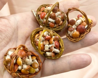 Miniature mushrooms in a basket for doll