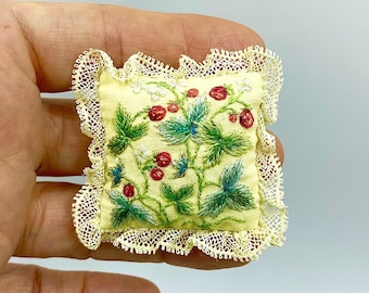 Miniature Pillow with Hand Embroidery 1:12 Scale Dollhouse Accessories