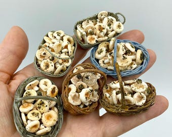 Miniature Mushrooms in Basket, 1:12 Scale Dollhouse Food