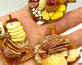 1 12 Scale Dollhouse Miniature Food Composition: Cheeses and bread on Cutting Board