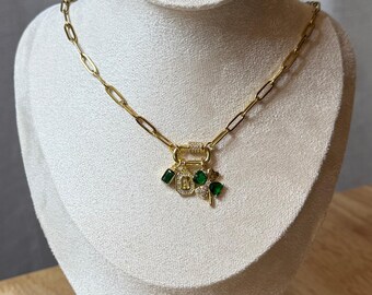 Custom St. Patrick’s Day Charm Necklace, Four Leaf Clover Charm with Initial Charm Option, Lucky Charm Necklace, Irish Jewelry Gift for Her