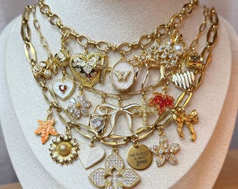 Custom Fall Charm Necklace or Fall Charm Bracelet, Autumn Jewelry Gift, Thanksgiving Necklace with Leaf, Pumpkin, Fall Accessory, Vintage