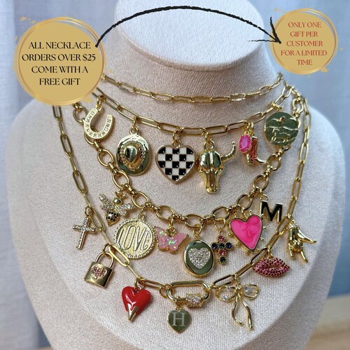 Crea tu propio collar con dijes personalizado para mujer, elige tus dijes, regalo para damas de honor, collar grueso vintage, regalo de cumpleaños personalizado