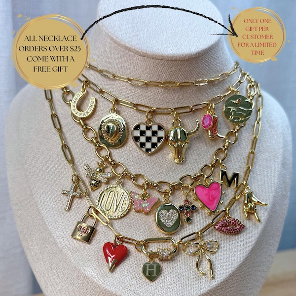 Build Your Own Custom Charm Necklace for Women, Pick Your Charms, Bridesmaid Gift, Vintage Chunky Necklace, Personalized Birthday Gift