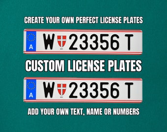 Set Austria License Plates with YOUR TEXT / Personalized Austrian Number Plates / Euro Austria Number Plate / Austria License Plate