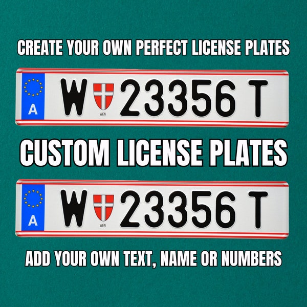 Set Austria License Plates with YOUR TEXT / Personalized Austrian Number Plates / Euro Austria Number Plate / Austria License Plate