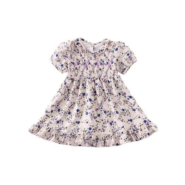 Bonnet floral smocked ruffle dress for girls; smocked toddler dress;smocked girls dress