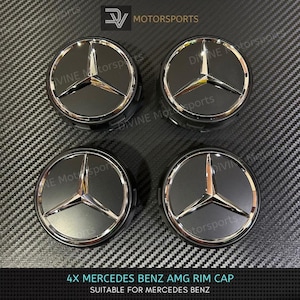 Mercedes Benz 75MM AMG Black Rim Hubs Rim Caps Wheel Covers Hub Center Caps 4 Pieces Set