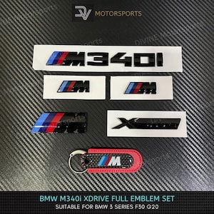 BMW 340i XDrive Emblem Full Badges Gloss Black Bundle Set For BMW 3 Series F30 G20 M Performance Side Fender Front Grille Rear Emblem