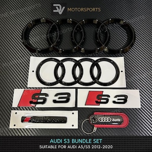 Audi S3 Audi Sport Front And Rear Rings Emblem Badge Bundle Set Gloss Black 2012-2020
