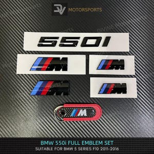 BMW 550i Emblem Full Badges Gloss Black Package Bundle Set For BMW 5 Series F10 M Performance Side Fender Front Grille Rear Emblem 2011-2016