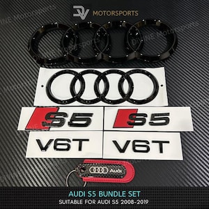 Audi S5 V6T COUPE Front And Rear Rings Emblem Badge Bundle Set Gloss Black 2008-2019
