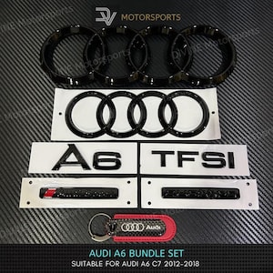Audi A6 C7 TDI TFSI 2.0T 3.0T Front and Rear Rings Emblem Badge Bundle Set Gloss Black 2012-2018