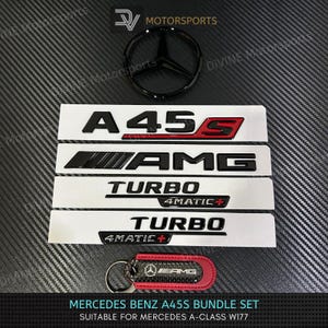 Mercedes Benz AMG A45S W177 Gloss Black Full A45S A Class Emblem Badges Package Exclusive Pack Bundle Set