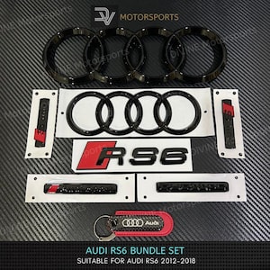 Audi RS6 Bundle Set Audi Sport Quattro S line Front And Rear Rings Emblem Badge Gloss Black 2012-2018