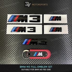 BMW M3 Gloss Black Emblem Full Badges Package Bundle Set For BMW 3 Series F30 F80 G20 G80 M3 Grille M Performance Side Fender Emblem