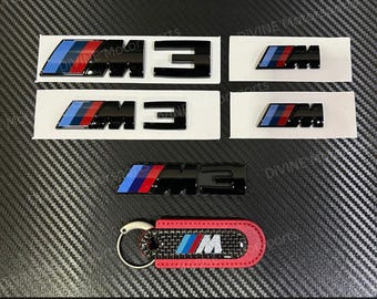 BMW M3 Gloss Black Emblem Full Badges Package Bundle Set For BMW 3 Series F30 F80 G20 G80 M3 Grille M Performance Side Fender Emblem
