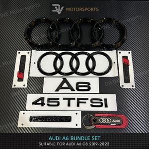 Audi A6 C8 45TFSI 55TFSI Front and Rear Rings Emblem Badge Bundle Set Gloss Black 2019-2023