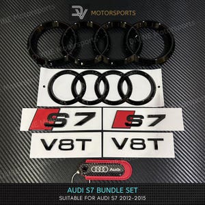 Audi S7 C7 V8T Front And Rear Rings Emblem Badge Bundle Set Gloss Black 2012-2015