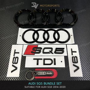 Audi SQ5 V6T TDI 8R FY Sport Quattro Front And Rear Rings Emblem Badge Bundle Set Gloss Black 20014-2020