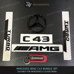 Gloss Black C43 Full Badges Emblems Package for Mercedes C43 W206 Exclusive Pack AMG Emblem Turbo Electrified Rear Emblem Bundle Set