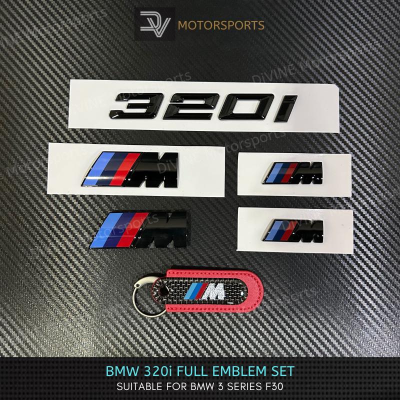 BMW 320i Gloss Black Emblem Set: M Performance Badges