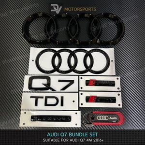 Audi Q7 4M TDI TFSI 3.0T S Line Quattro Front and Rear Rings Emblem Badge Bundle Set Gloss Black 2016+
