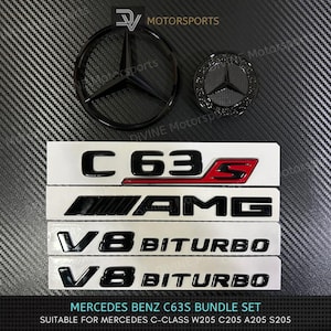 Custom Gloss Black C63S Badges Package For Mercedes C63S W205 C205 A205 S205 Exclusive Pack AMG Emblem V8 Biturbo