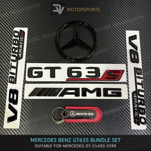 Mercedes Benz AMG GT63S X290 Bundle Set Pack Emblem Gloss Black AMG V8 Biturbo 4matic+ Custom Pack