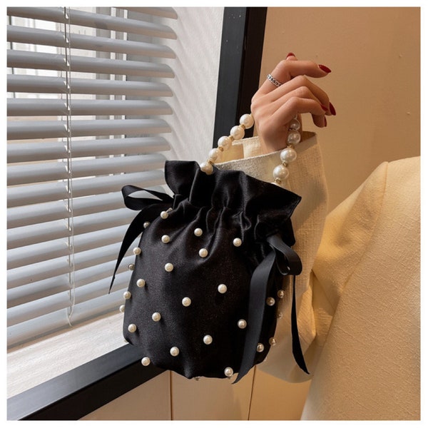Luxury Black Bead Pearl Shoulder Bags, Crossbody Bag, Bags For Women