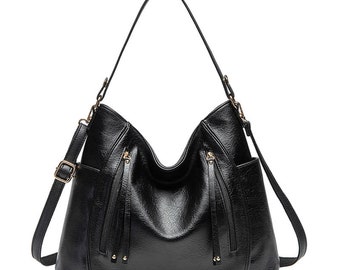 Sac à bandoulière de luxe pour femmes, sac en cuir Vegan Hobo, sac en cuir multi-poches sac à main en cuir.