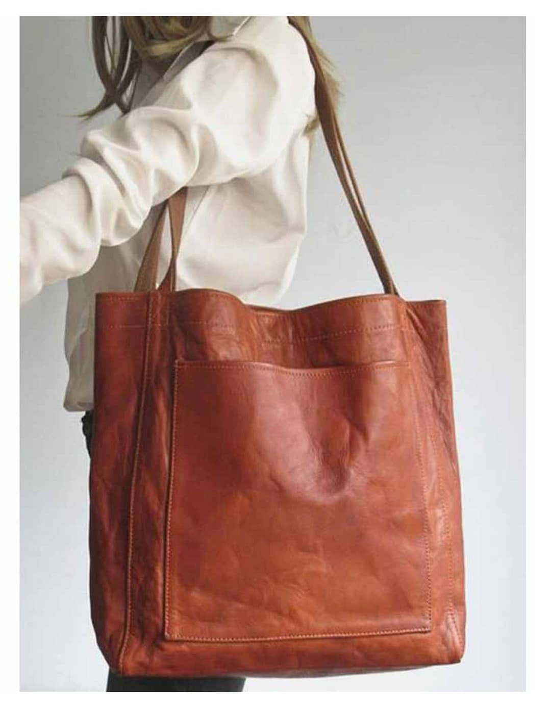 Large Size Shoulder Bags, Soft PU Leather Bag ,tote Bag With Pockets, Stylish Messenger Leather