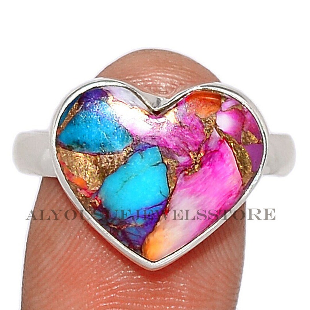 Pink Oyster Heart Shape Gemstone Ring Oyster Copper Turquoise Etsy